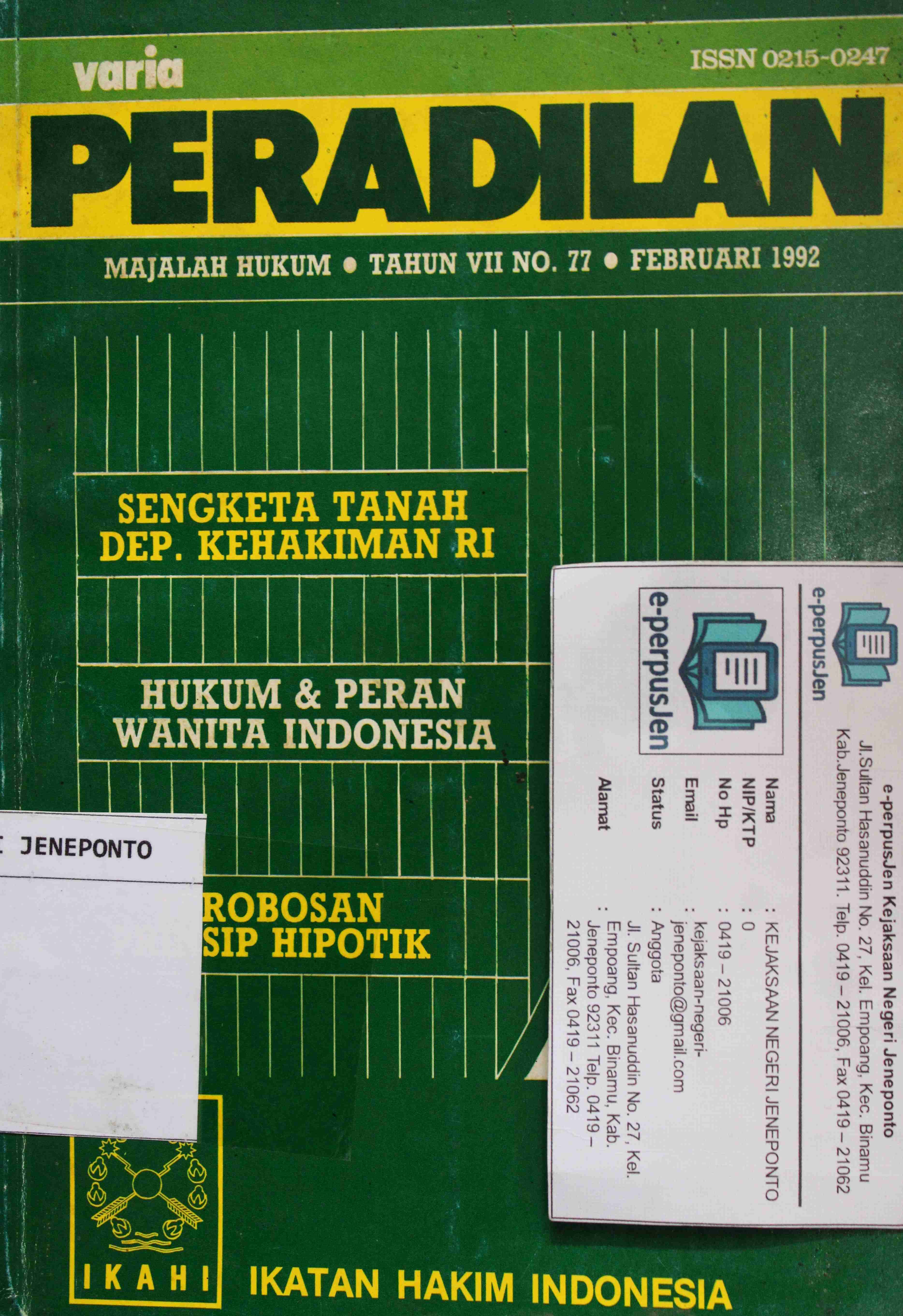 Varia Peradilan Majalah Hukum Tahun VII No 77 Februari 1992